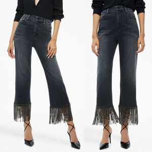 Alice + Olivia Amazing Crystal Fringe Boyfriend Jeans Charcoal Black Size 24